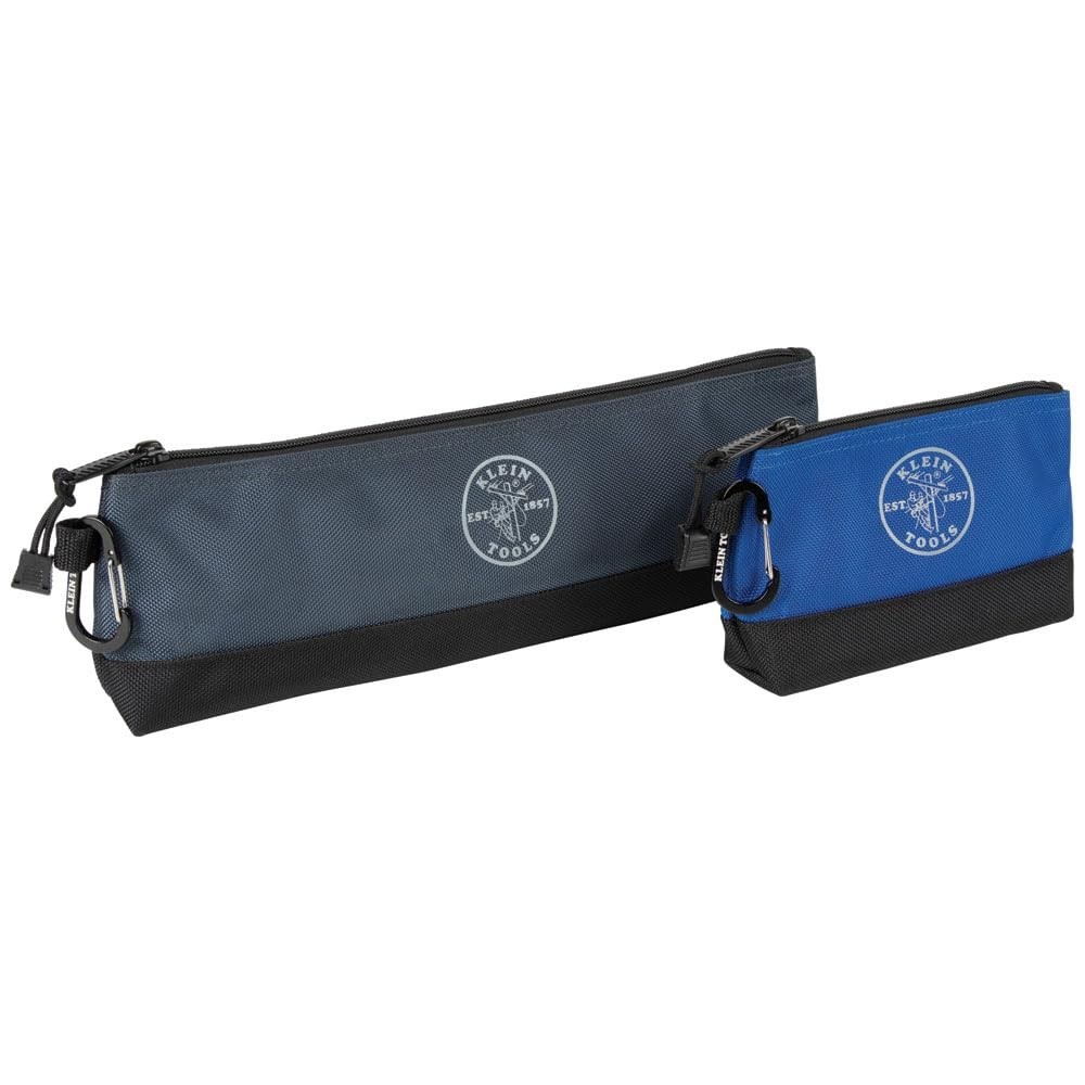 2-Pack Stand-Up Zipper Tool Pouch with Carabiners – 7-Inch Blue & 14-Inch Gray U