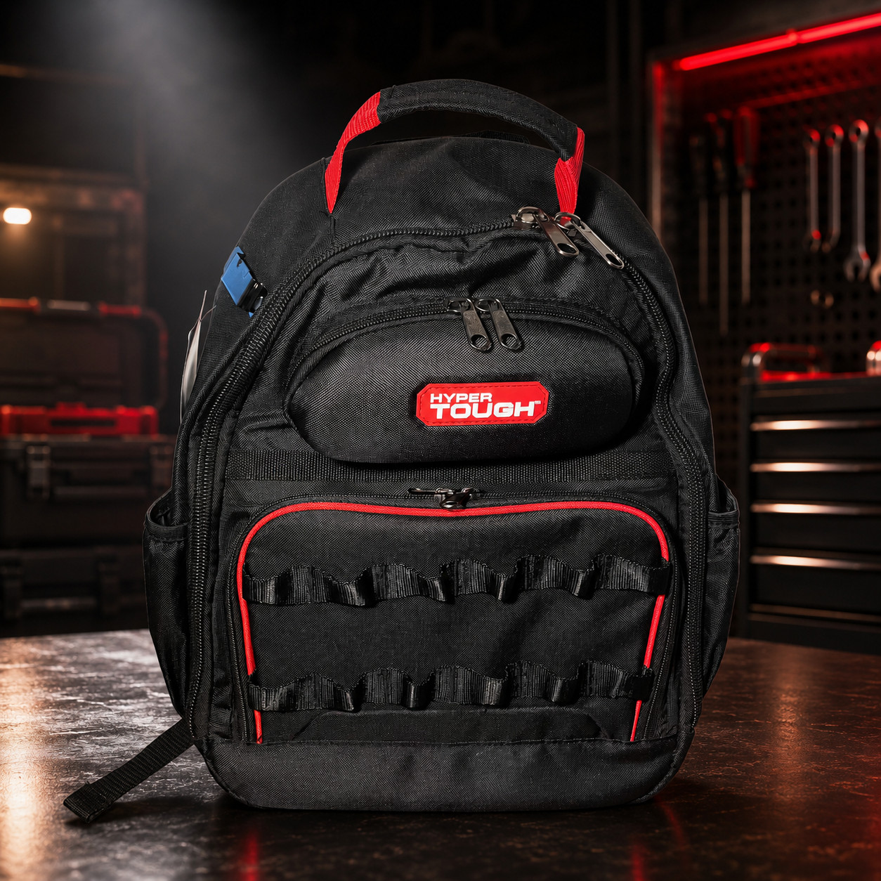 Hyper Tough Black Tool Backpack with Pockets and Loops Portable Tool Storage