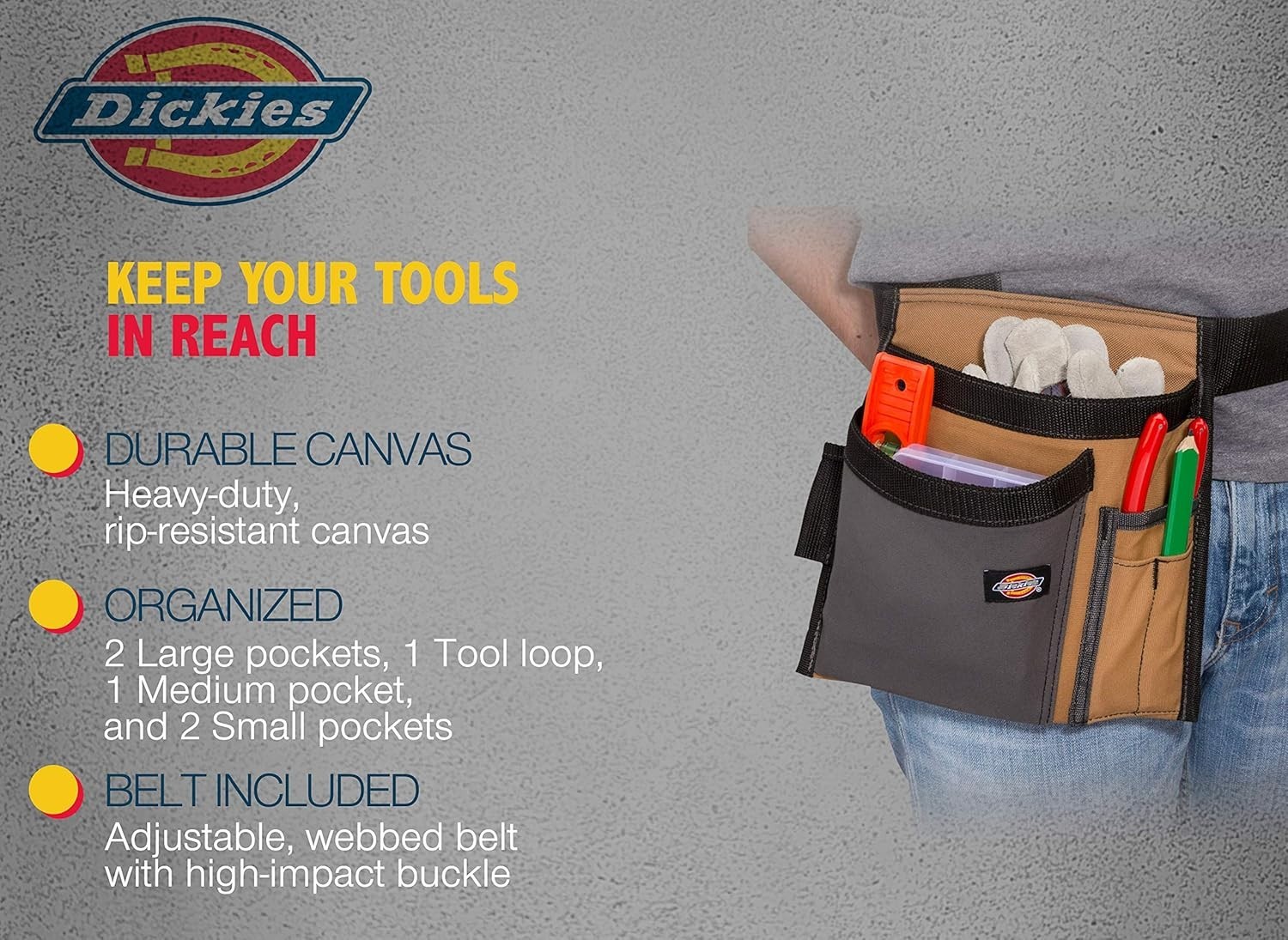 Tool Belt Canvas Pouch Work Apron Adjustable 5-Pocket Durable Utility