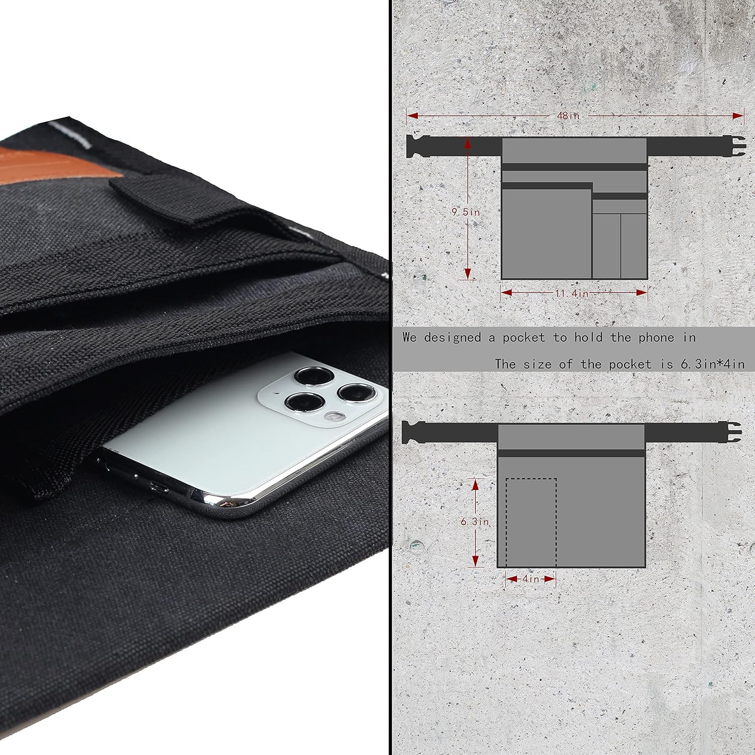 6-Pocket Single Side Tool Belt Pouch/Utility Belt/Work Apron for Carpenter and G