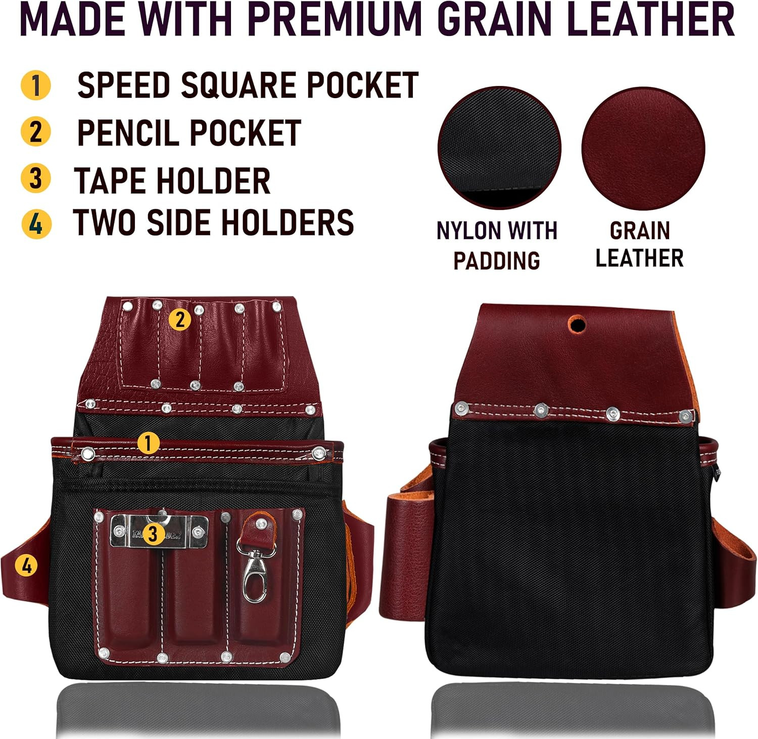 FUERI Professional Tool Belt with Pouches Nylon Leather for Carpenter