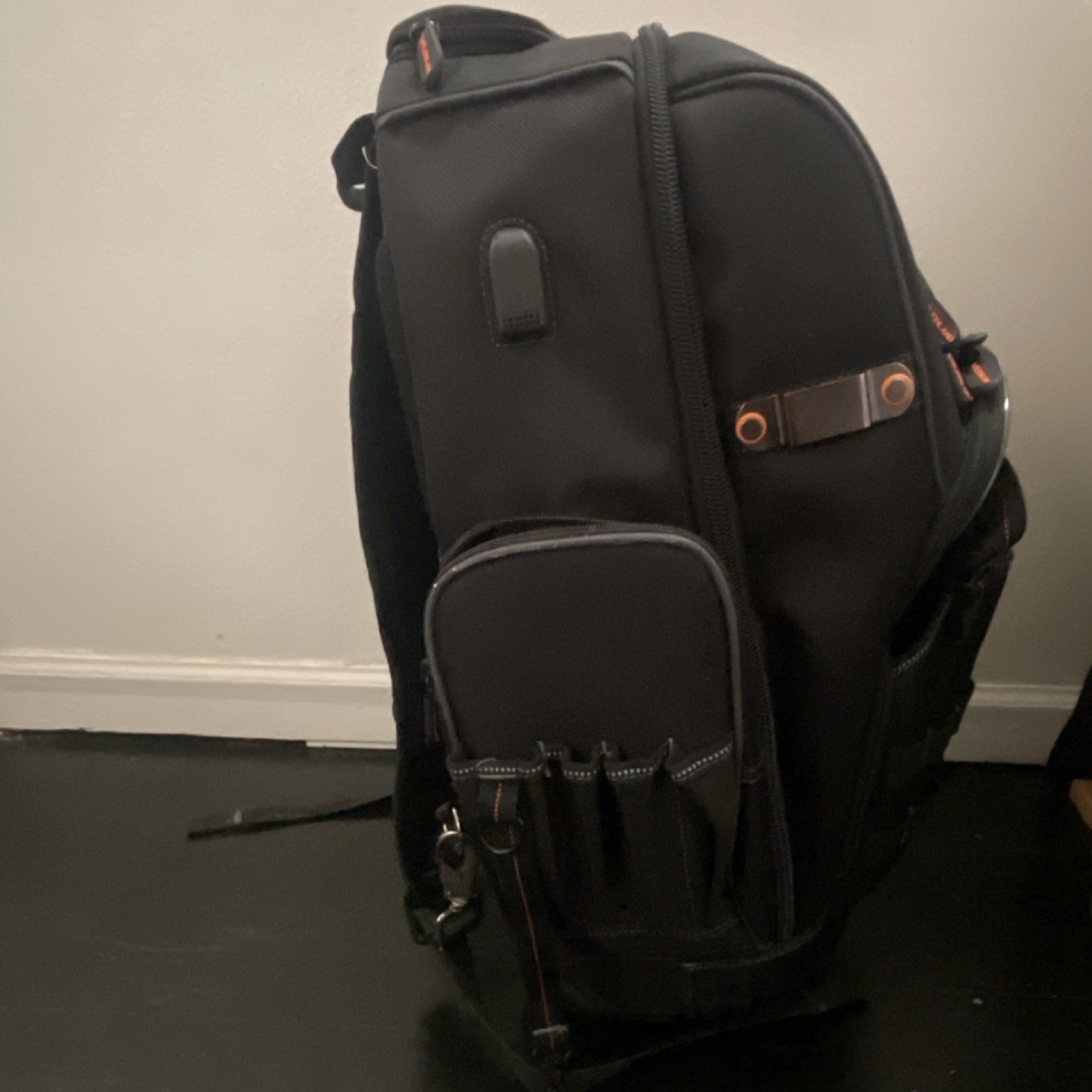 WELKINLAND Tool Backpack Black Adjustable With Handle Multiple Pockets 1 Item