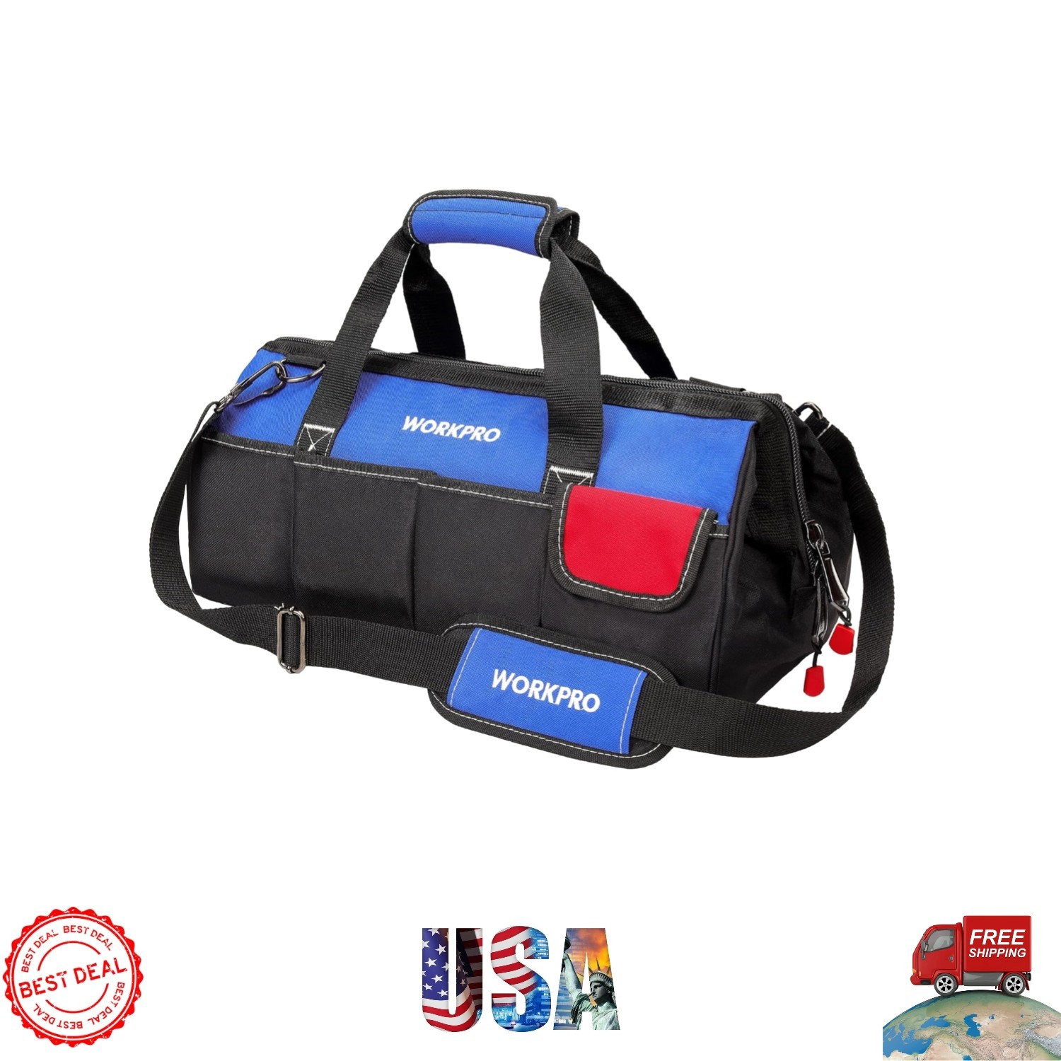 Lightweight 18-Inch Wide Mouth Tool Carrier with Reinforced Handle for Comfort