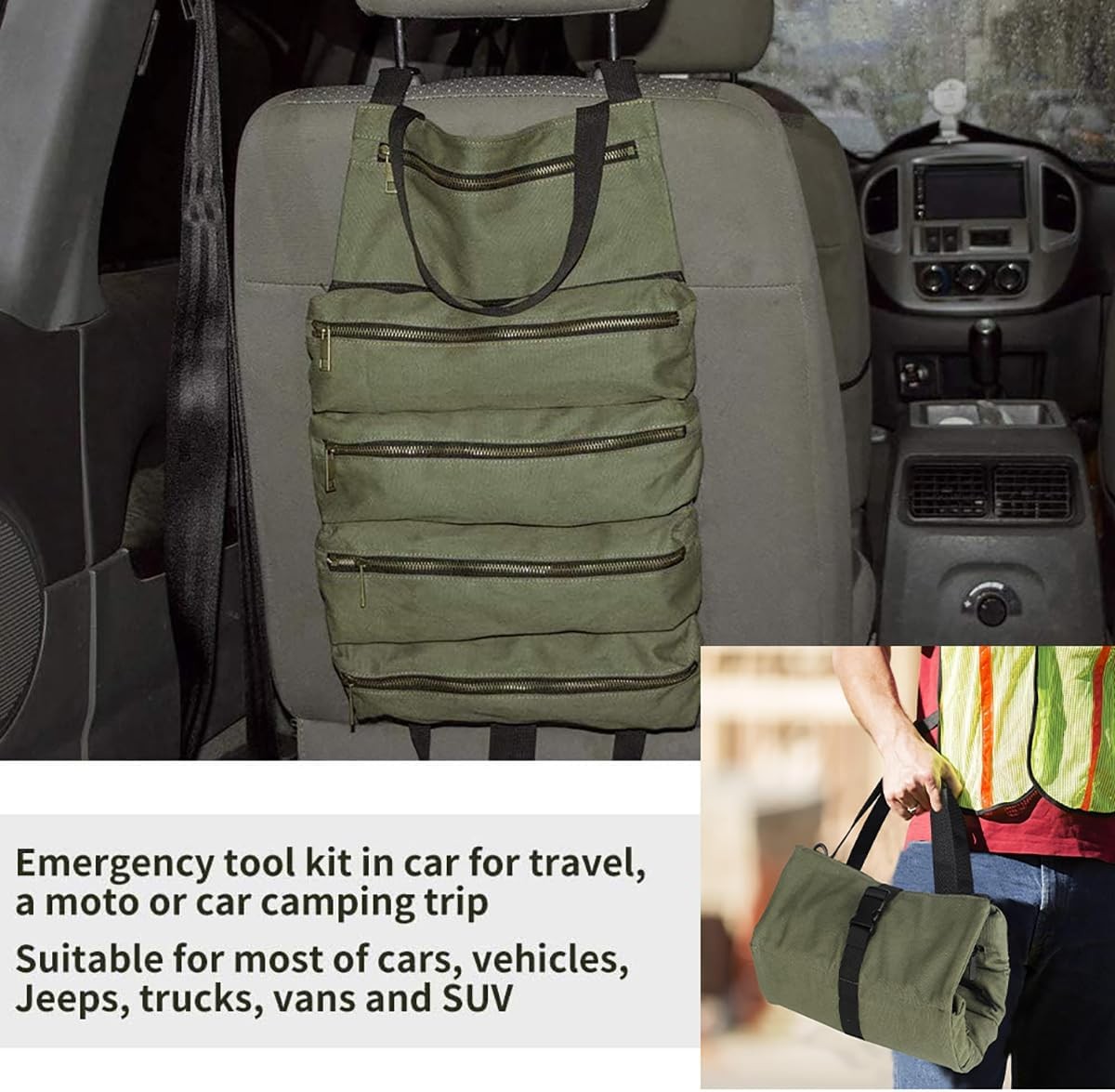 Multi-Purpose Tool Roll Up Bag Wrench Pouch Canvas Hanging Organizer w/ 5 Pocket