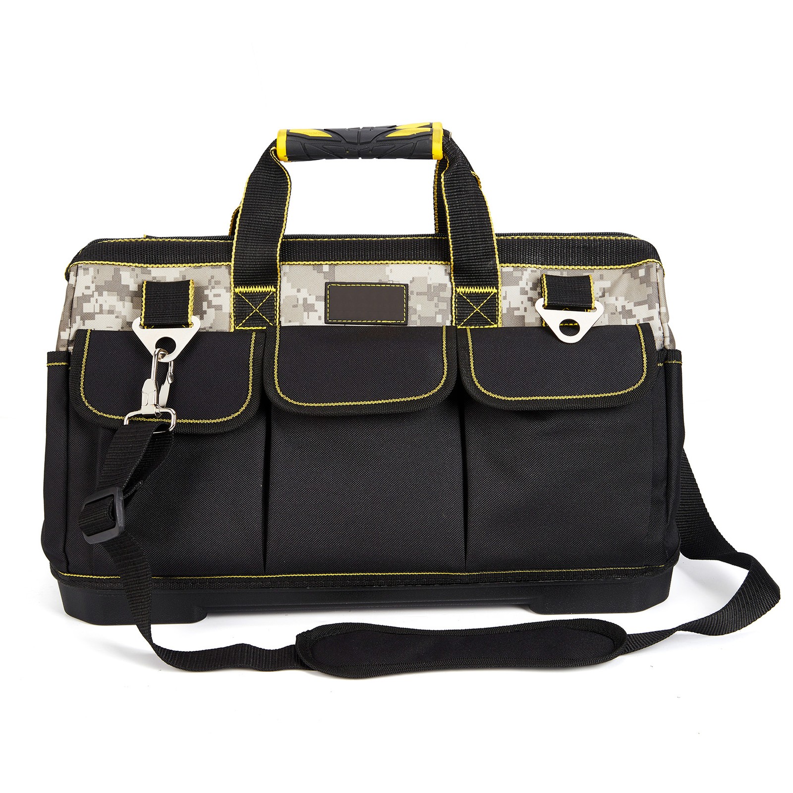 18″ Heavy Duty Tool Bag Waterproof Wide Mouth Oxford Tool Organizer PP Hard Base