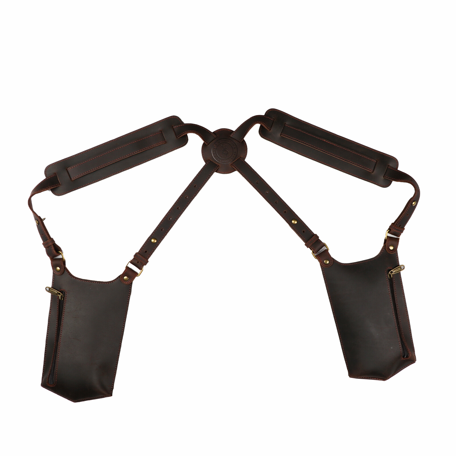 TOURBON Leather Double Phone Underarm Case Suspender Shoulder Wear Harness Bag