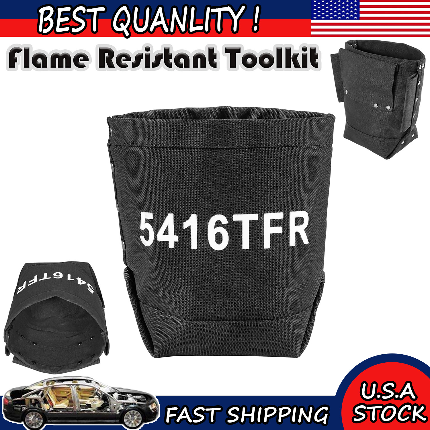 5416TFR Tool Bag Flame Retardant Tool Kit 5x10x9 Inch Bolt Bag for Iron Workers