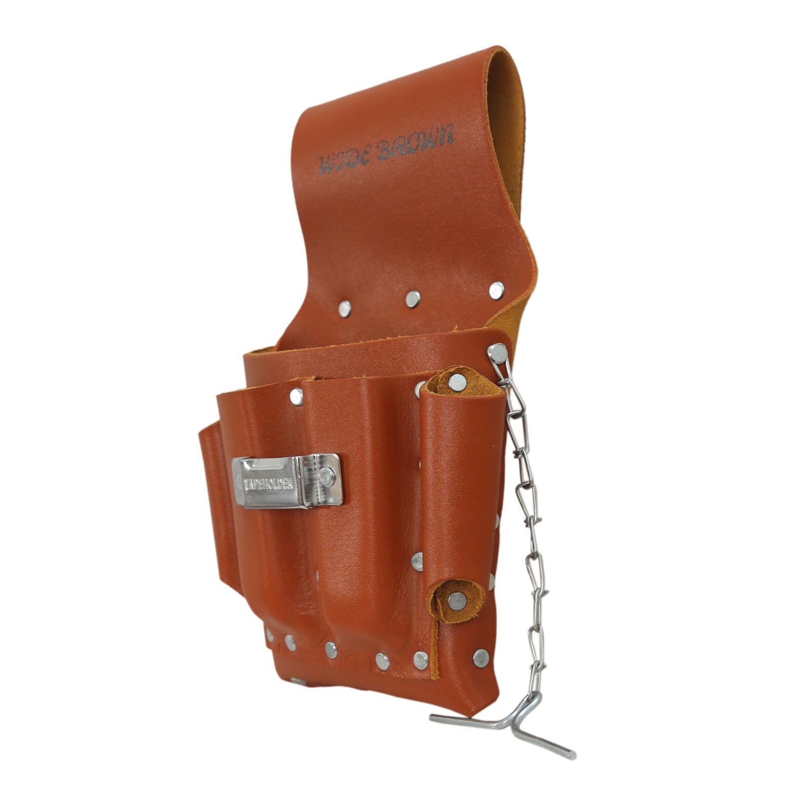Wide Brown Leather Tool Pouch: 5-Pocket Electrician’s Belt