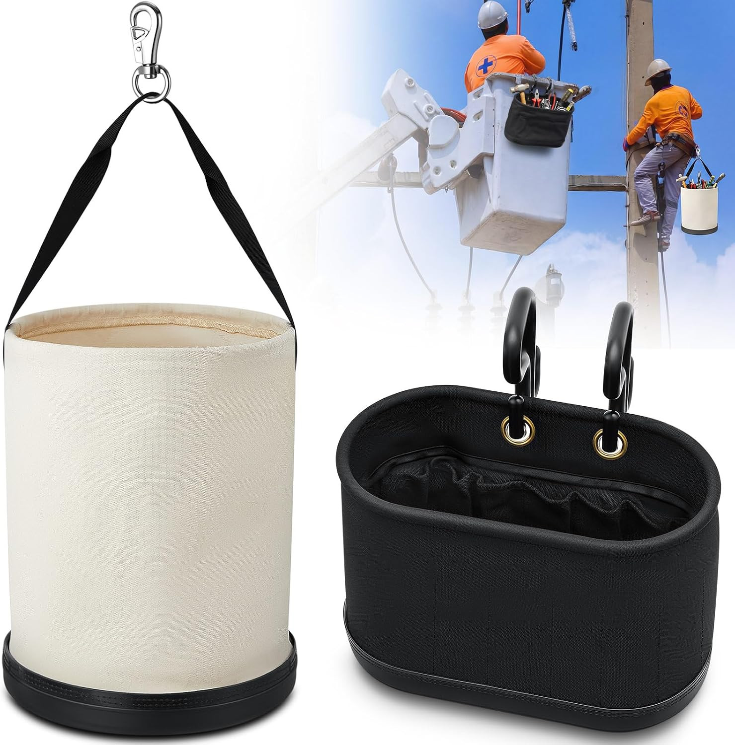 2 Pack Canvas Bucket & Oval Tool Bag, Bucket Tool Organizers with Reinforced Bot