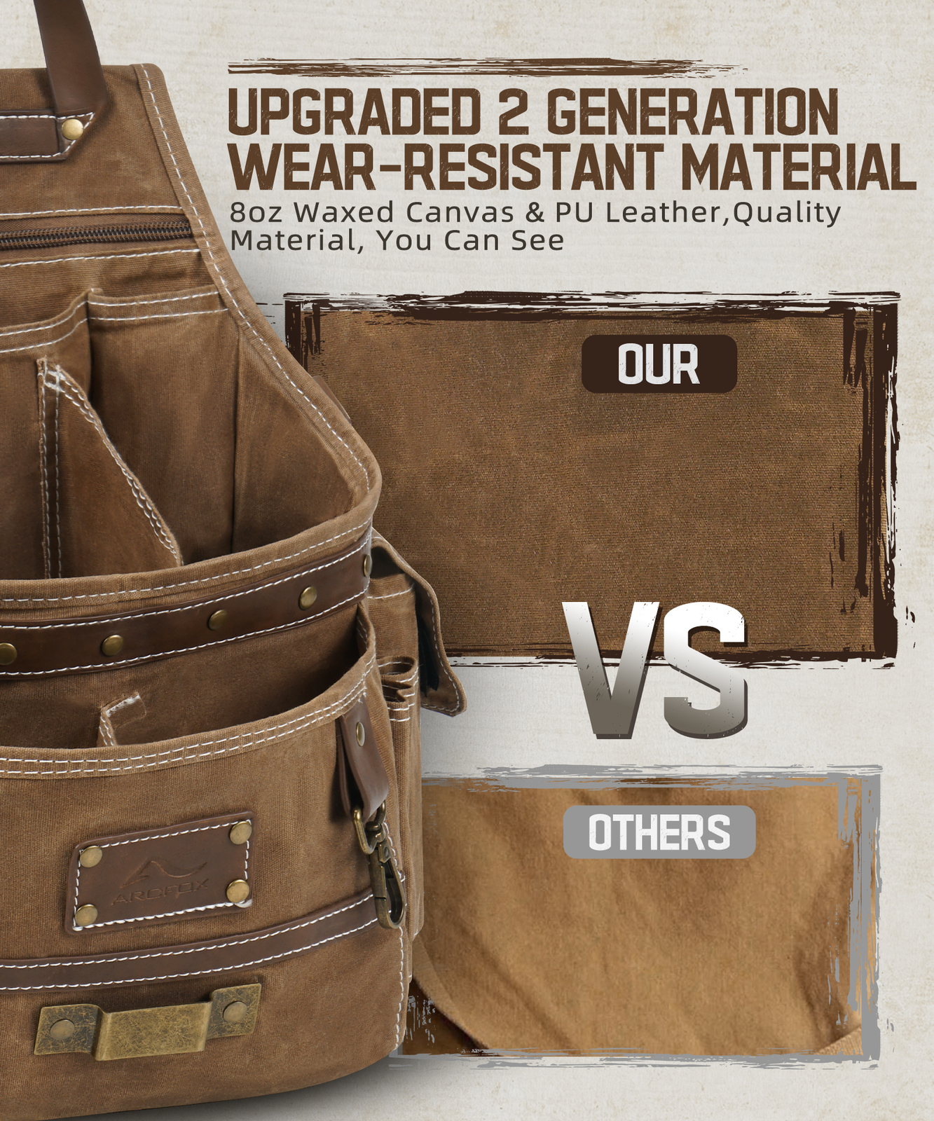 ARCFOX Electrician Work Multi Tool Belt Pouch Portable Hanging Waist Bag Brown