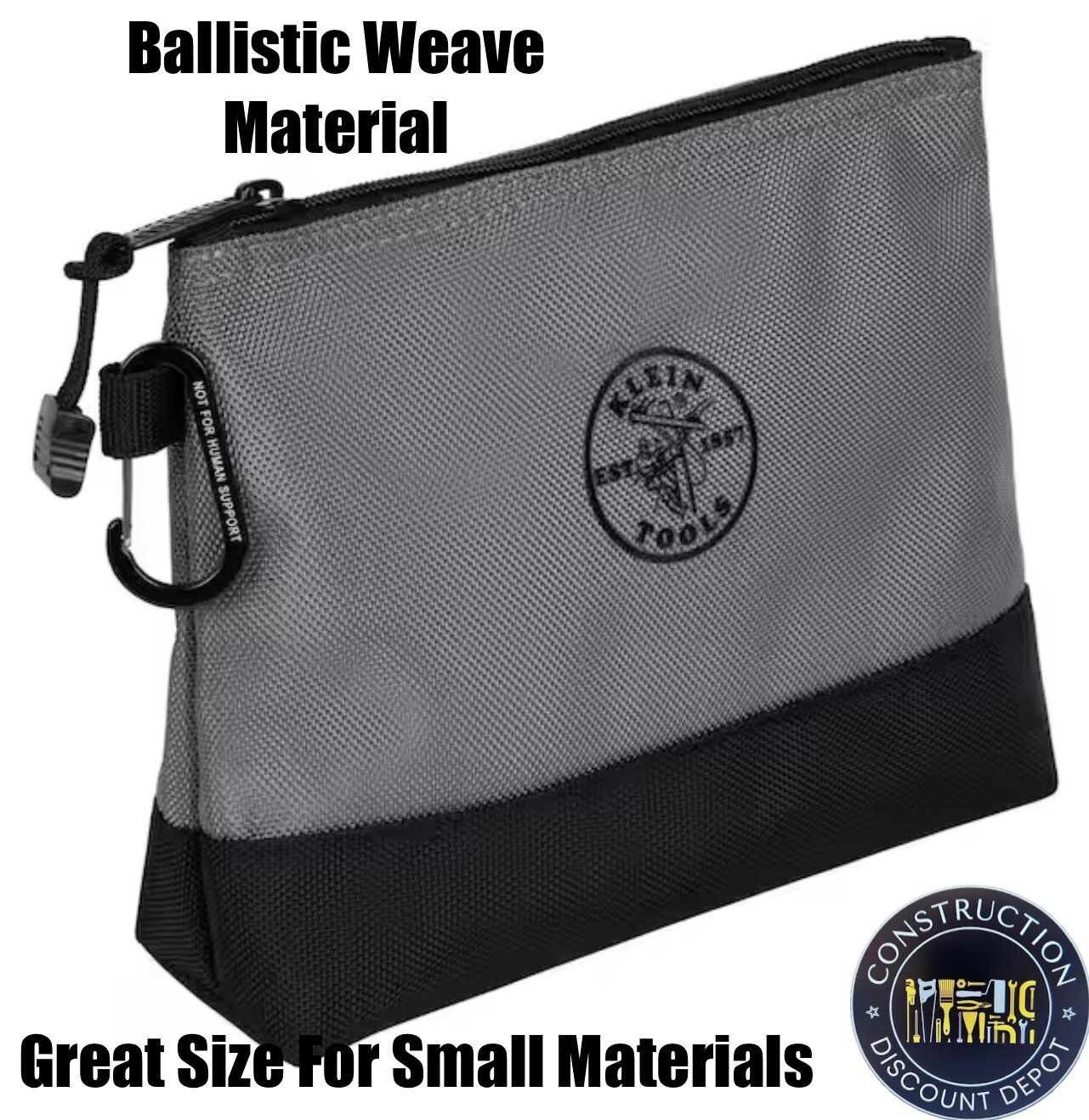 Klein Tools Ballistic Weave Heavy Duty Bag W/ Carabiners Gray Small Parts Size