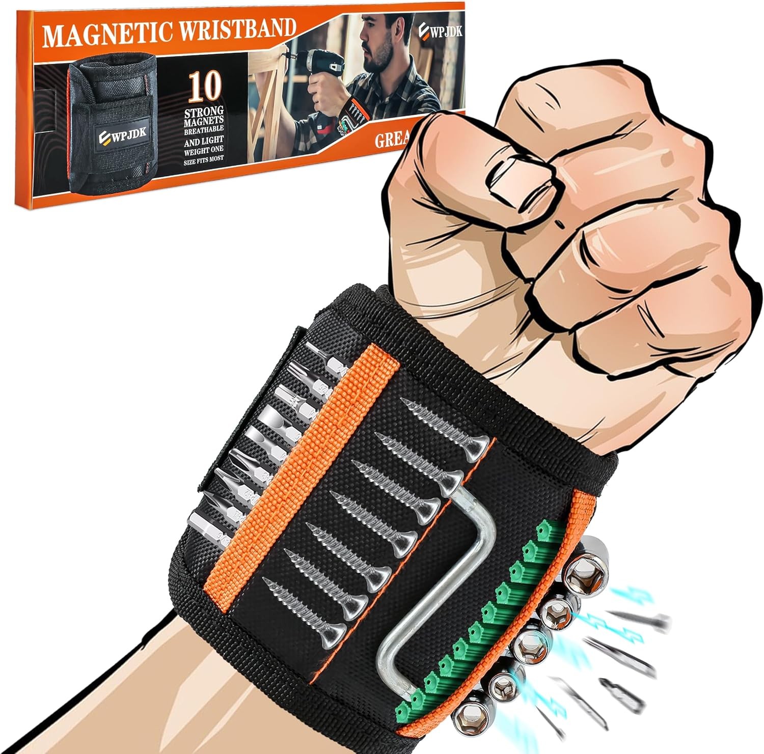 Magnetic Wristband Tool Holder for Screws Nails Drill Bits DIY Repair Band