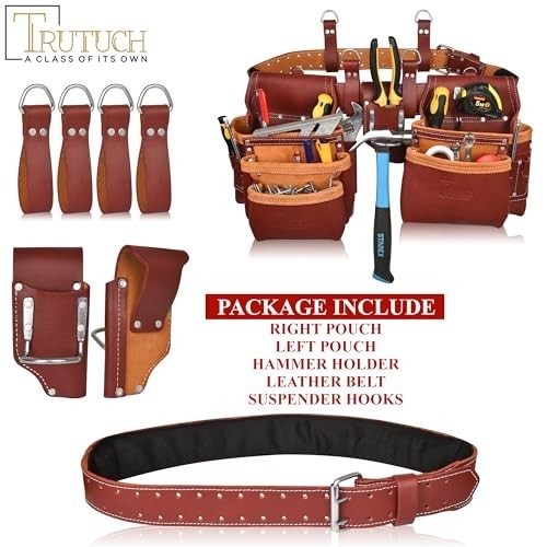 Premium Grain Leather Tool Belt Set | Durable Tool Pouch & Rig | Carpenter & Ele