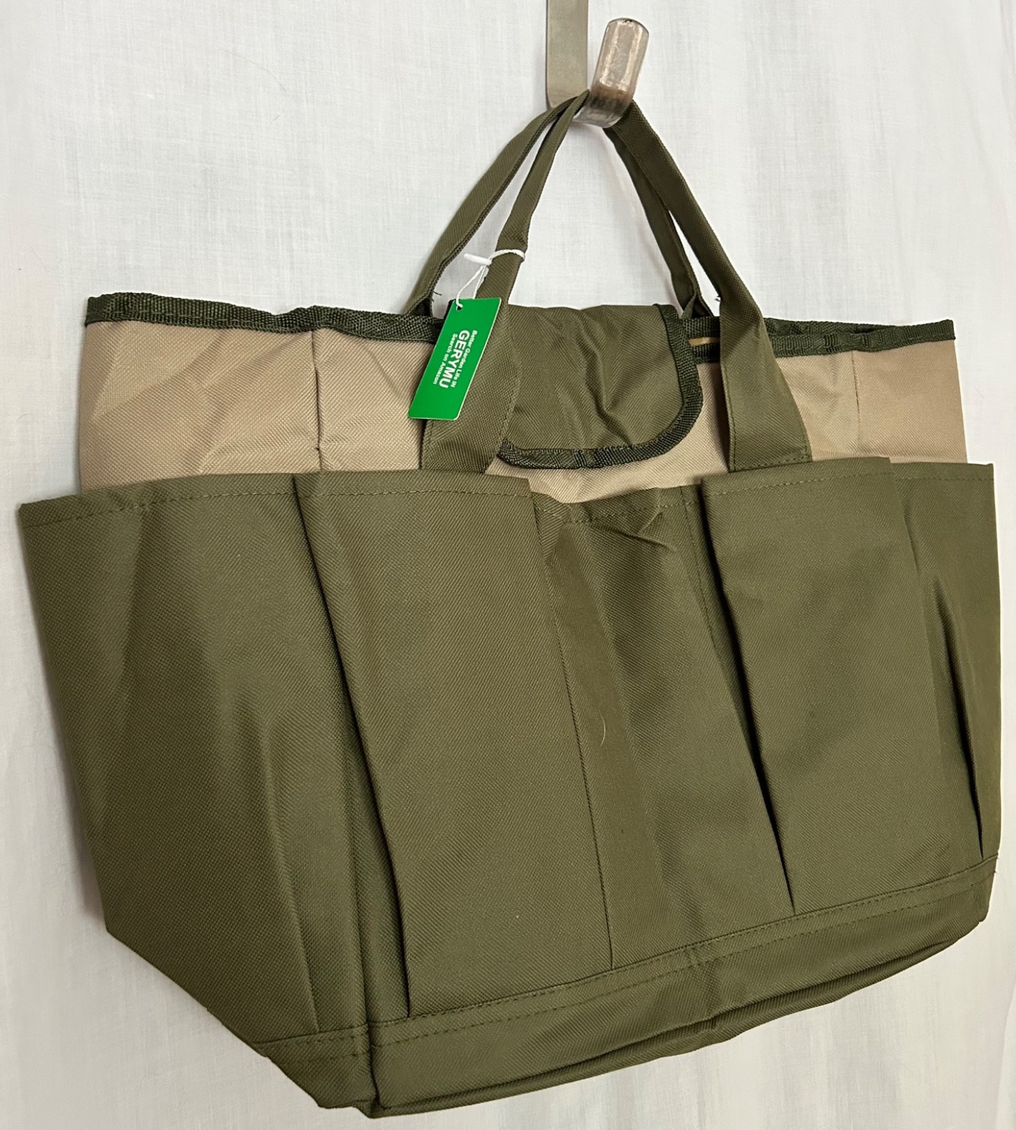 Green Canvas Garden Tool Bag Organizer Tote GERYMU with 8 Pockets w/ many uses!