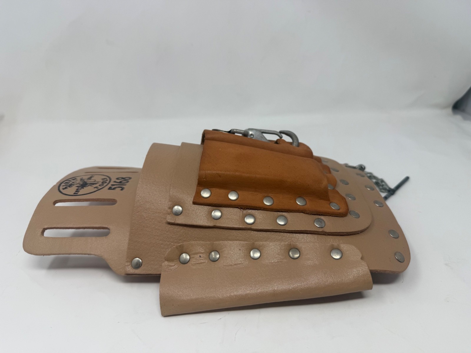 Klein Tools 5168T Riveted Brown Leather TOOL BELT BAG POUCH with 6 Pockets USA