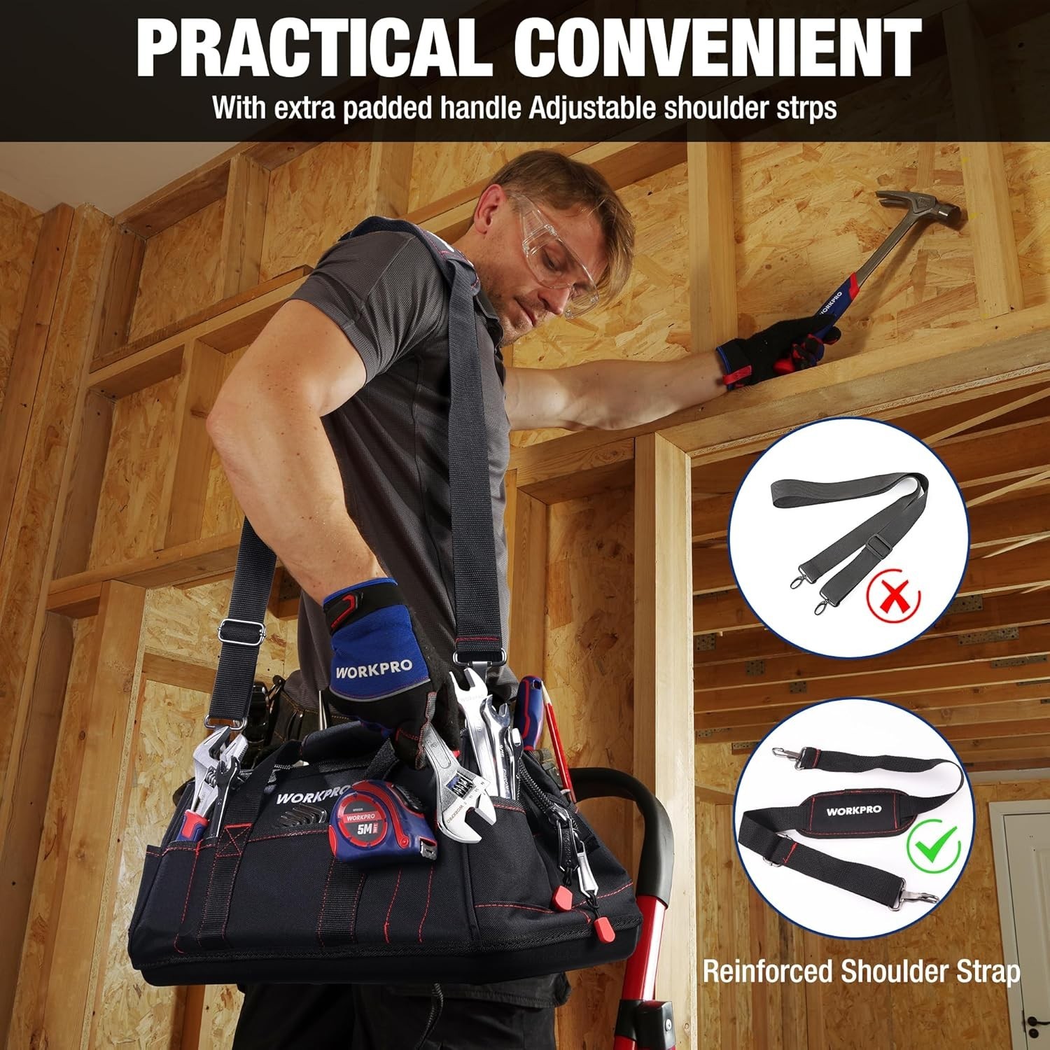Sturdy 16″ Tool Carrier Bag with Adjustable Strap