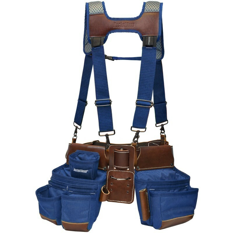 Bucket Boss Hybrid Pro Leather Blue Suspension Tool Belt Rig