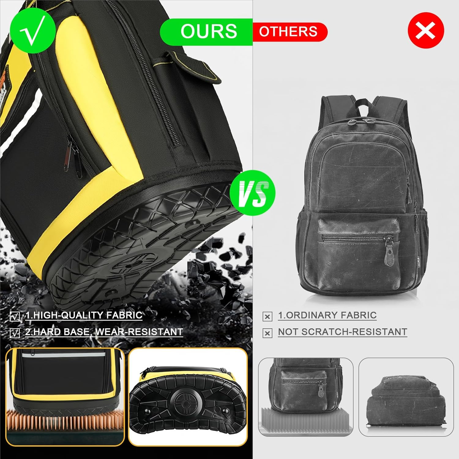 17in Heavy Duty Tool Backpack Waterproof Molded Base Electrician Work Bag