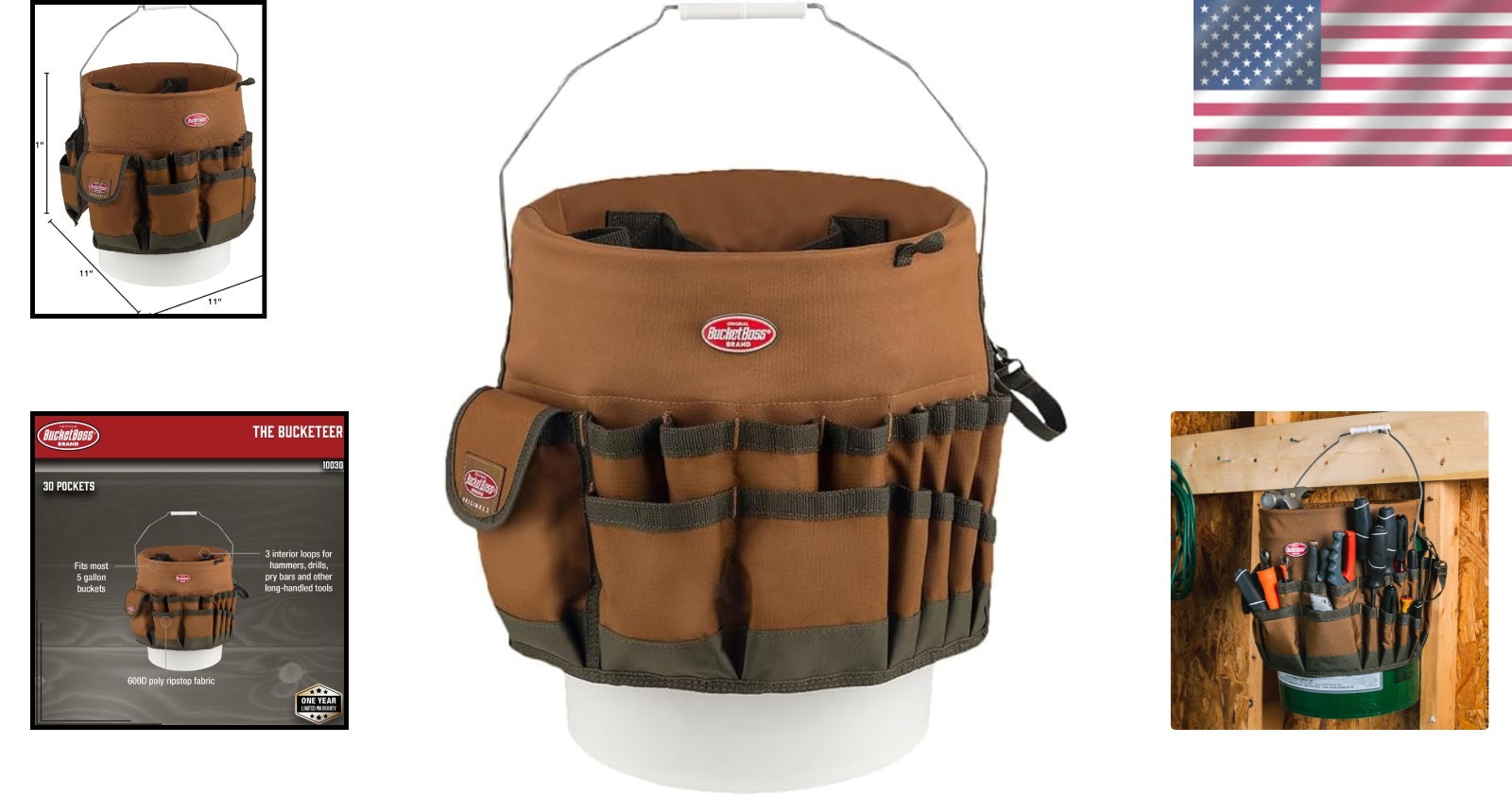 Round Portable Tool Organizer in Brown with 33 Compartments Fits 5 Gallon Bucket