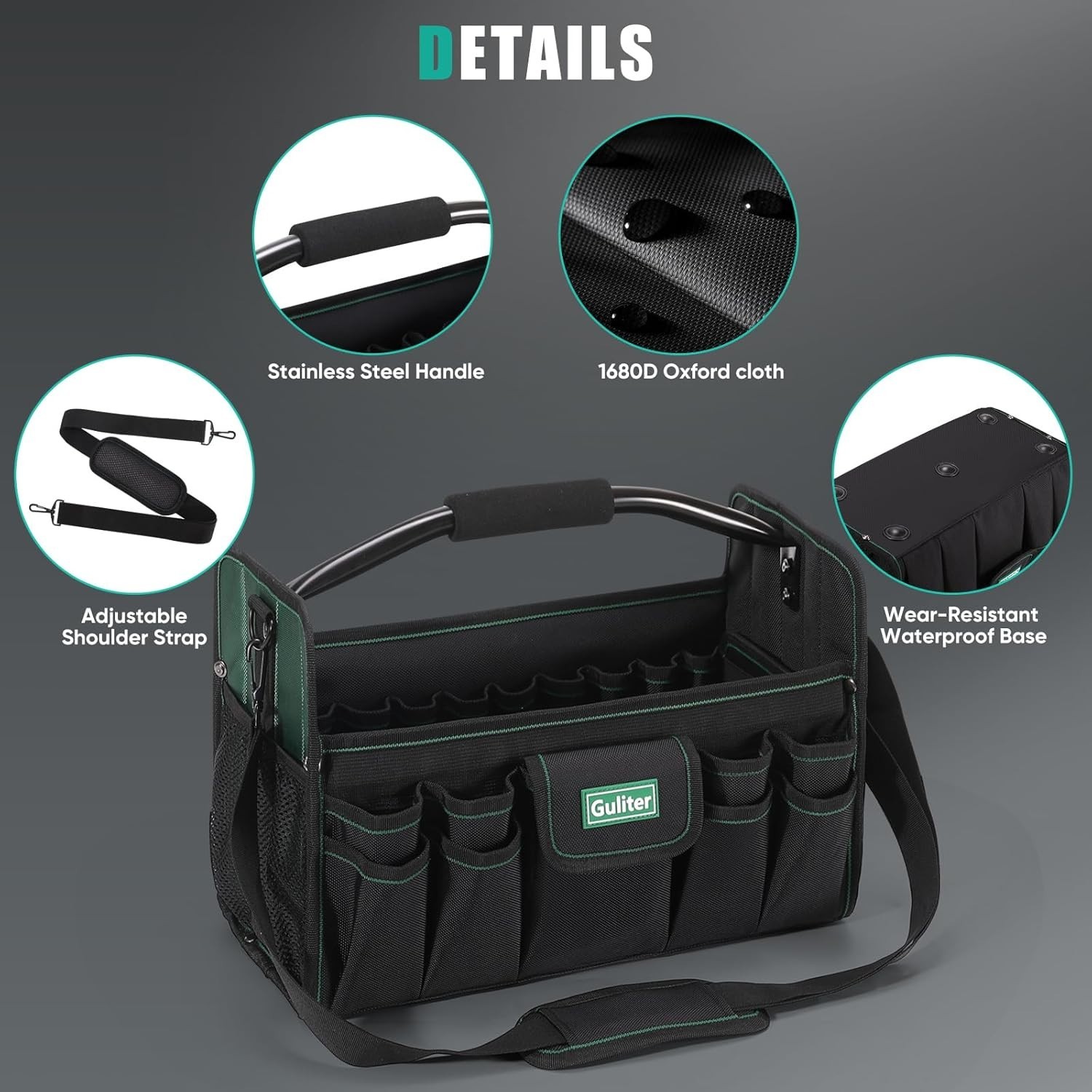 17 Inch Tool Bag,Electrician Tool Bags,Heavy Duty Open Top Tool Tote,31 Pocke…