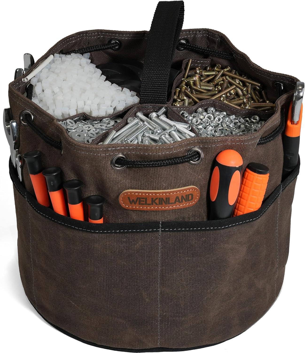 12-Pockets Canvas Screw Bags, Heavy-Duty Screws Pouch, Standup Parachute Tools B