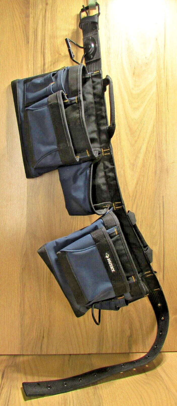 Husky Tool Belt, Blue Durable Polyester W/ 3 Pouches, 13 Pockets & Hammer Loop