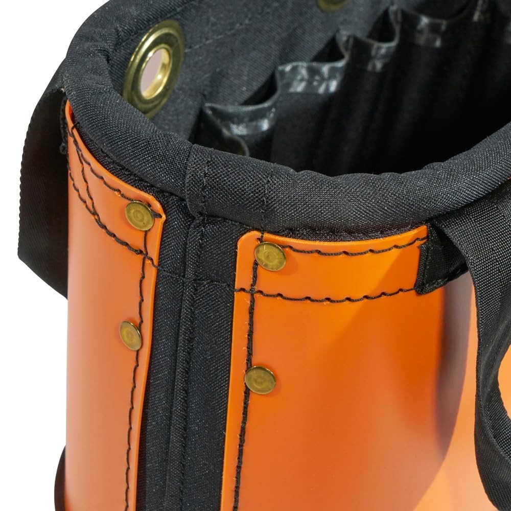 Hard-Body Oval Tool Bucket Organizer with Knife Sheath & 14 Pockets – Orange/Bla