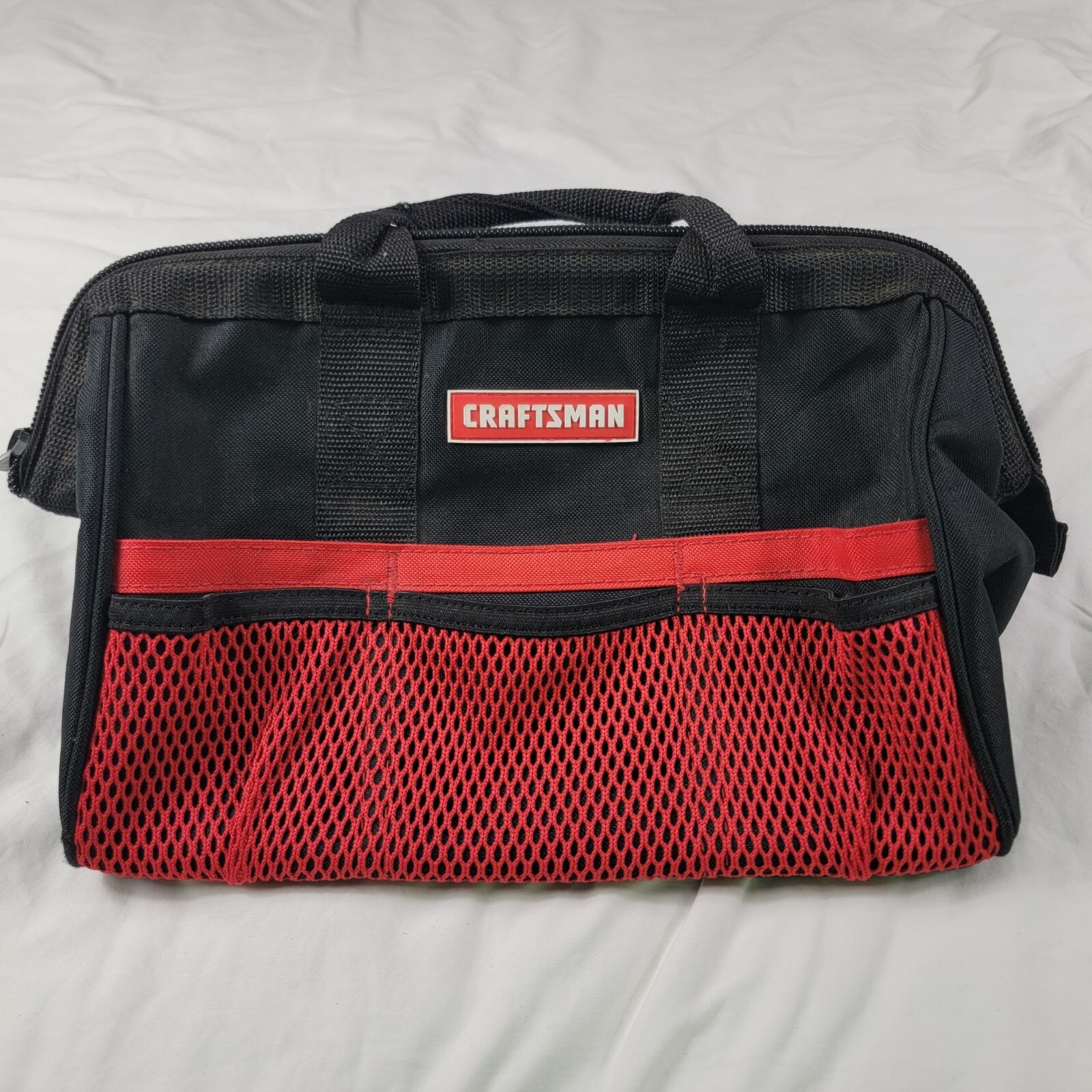 Craftsman Large Mouth Tool Bag Heavy Duty Black Red Polyester With Zipper