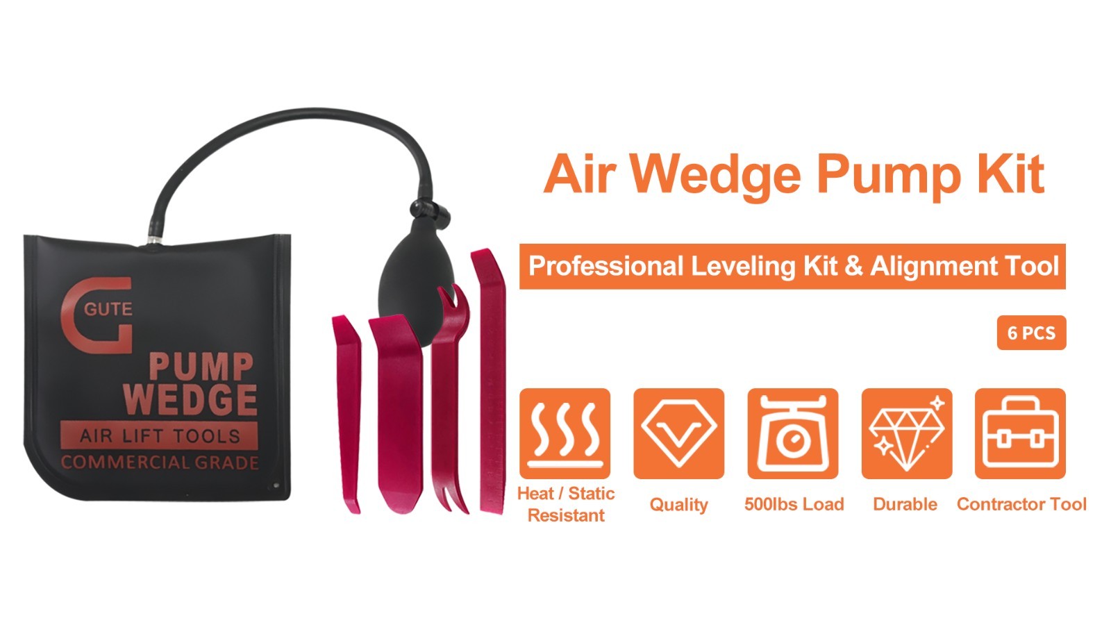 Air Wedge Bag 6 Pack Inflatable Leveling Kit 330 LBS 840D Nylon Pump Alignment