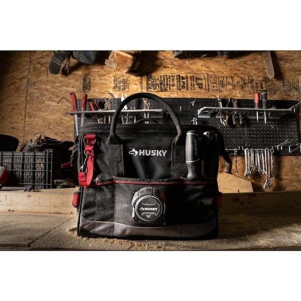 Husky 14 in Heavy Duty PRO Tool Bag 1680D 15 Pockets Lockable Jobsite Tote
