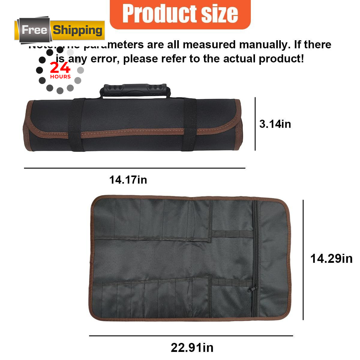 Tuxihapp 23 Pocket Car Tool Bag Roll Up 22.91 x 14.29 x inches, Black