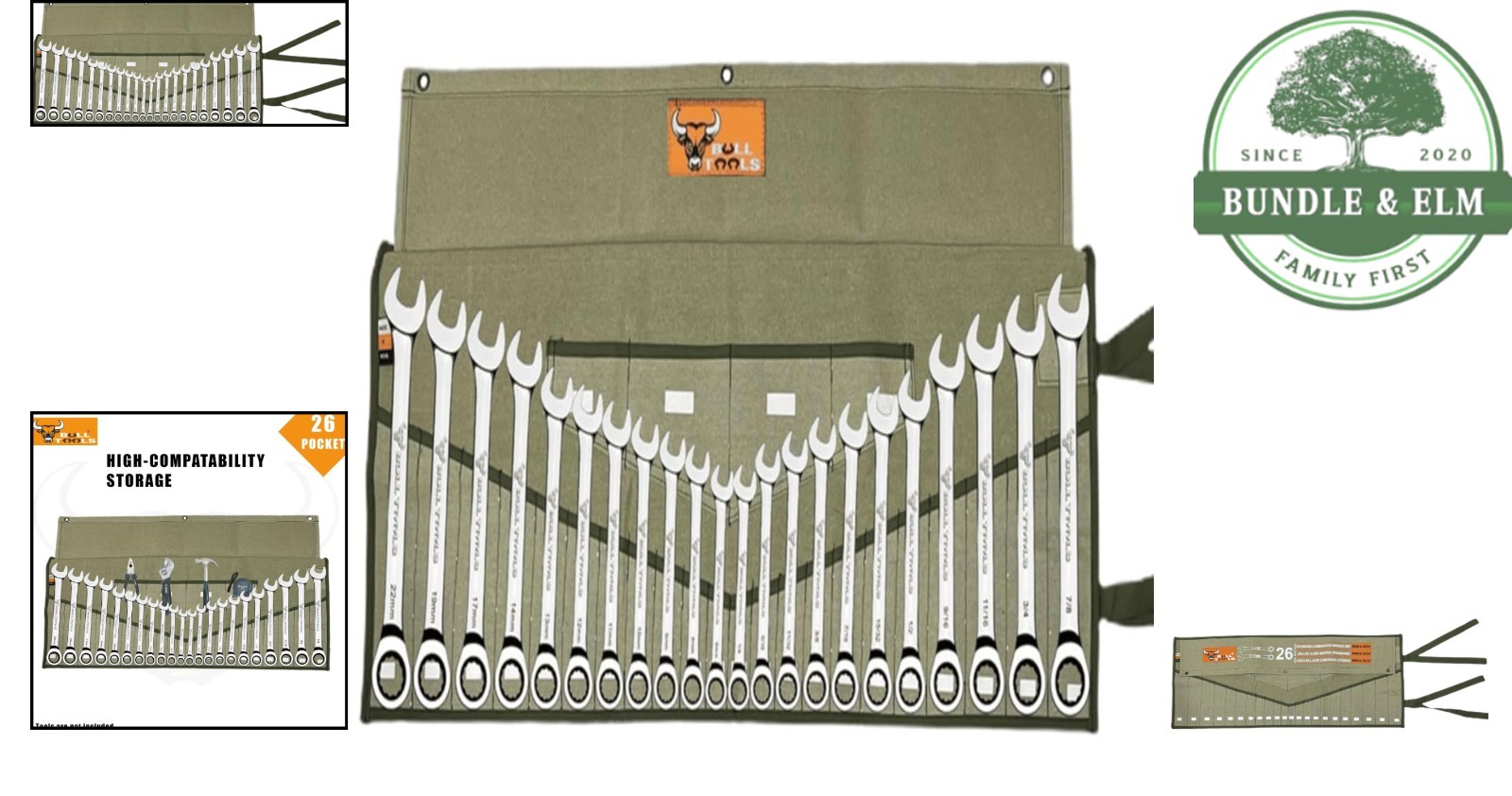 Cotton Canvas Wrench Roll with 26 Pockets – Perfect for Electricians & Mechanics