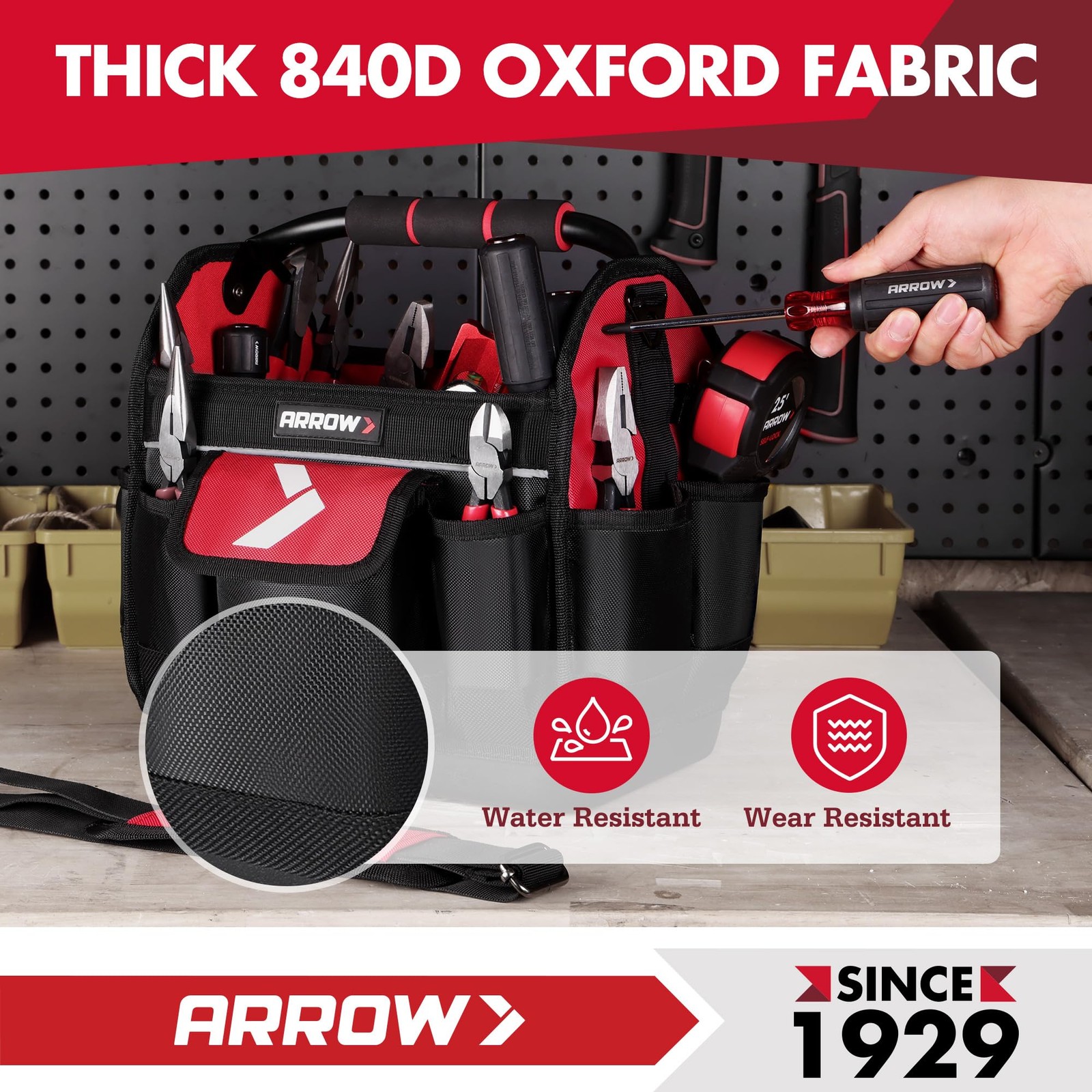 Arrow 12″ Tool Tote Waterproof Hard Base Electrician Tool Bag