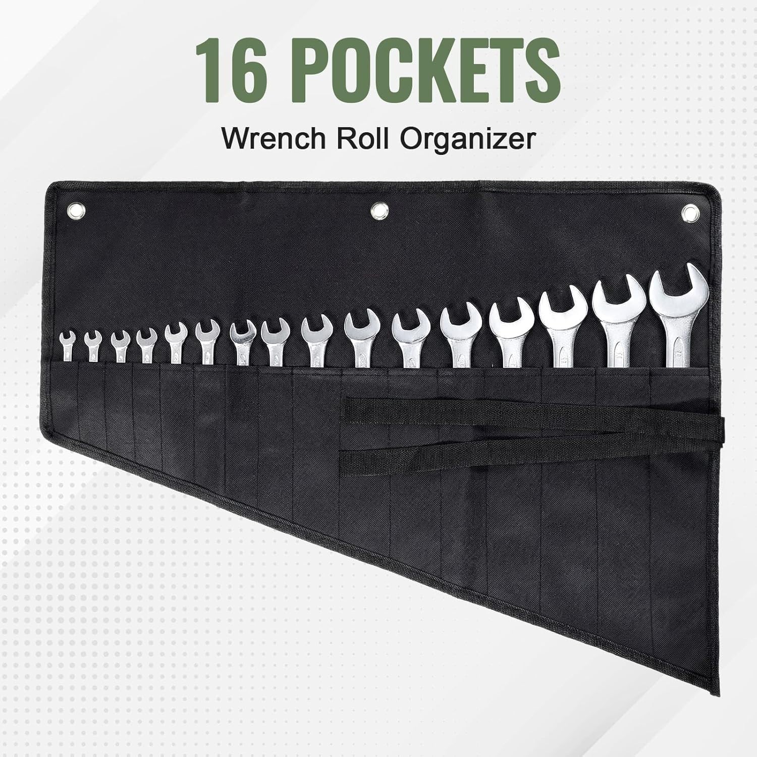 Wrench Organizer,Tool Roll Pouch – 16-Pocket Waterproof Oxford Cloth Wrench Roll