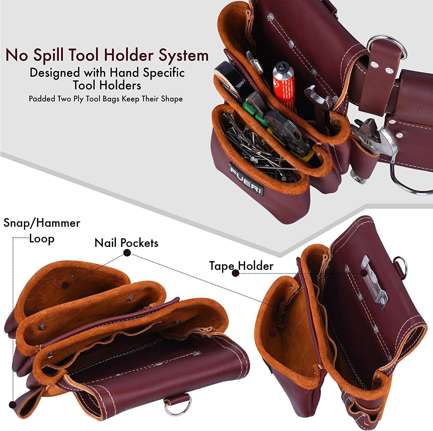Leather Tool Pouch 17-Pocket Leather Nail & Tool Apron Carpenters Belt & Set