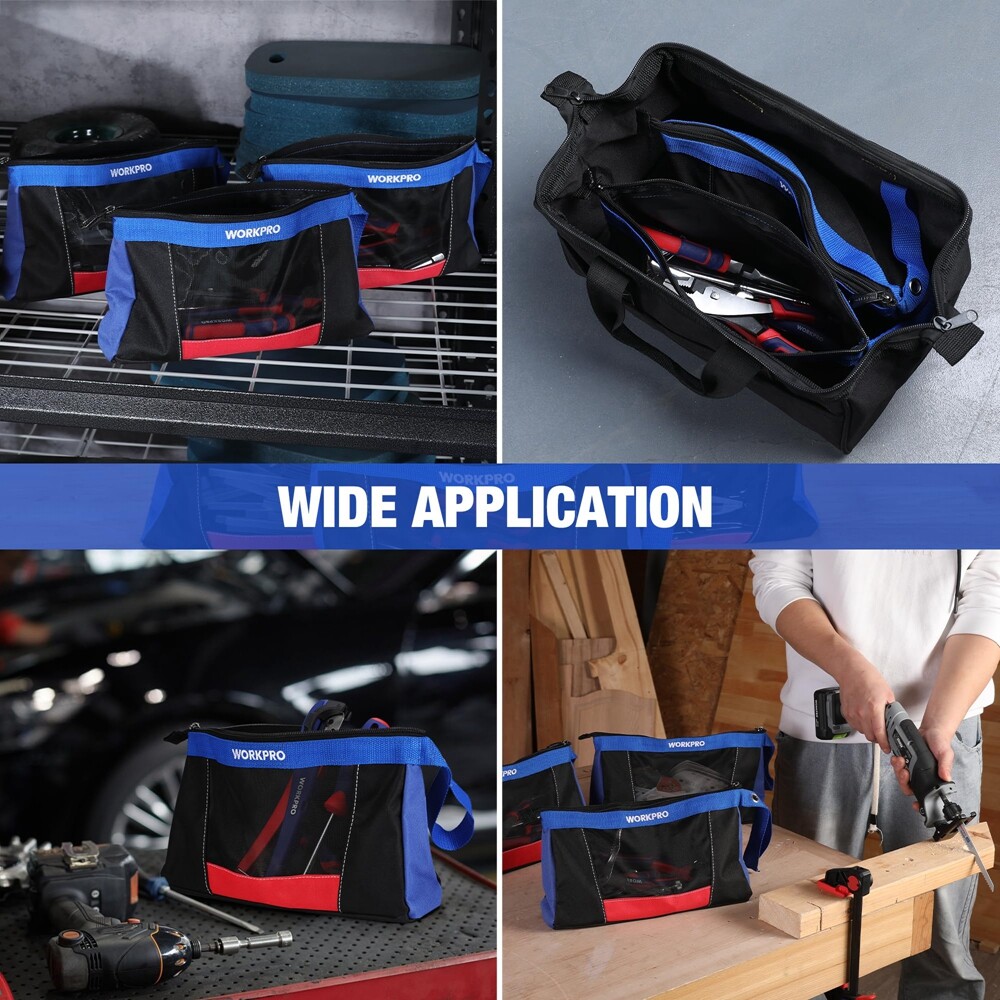 WORKPRO 3 Pack 12″ Tool Pouches Heavy-Duty Small Tool Bag Utility Pouch w/Zipper