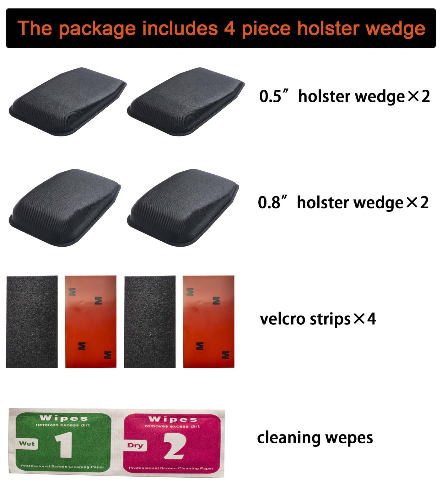 4 Piece Holster Wedge Kit Soft Foam Comfortable Appendix Carry for IWB Holsters