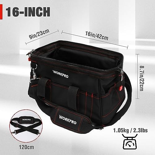 WORKPRO 16-inch Close Top Wide Mouth Tool Storage Bag with Water Proof Rubber…