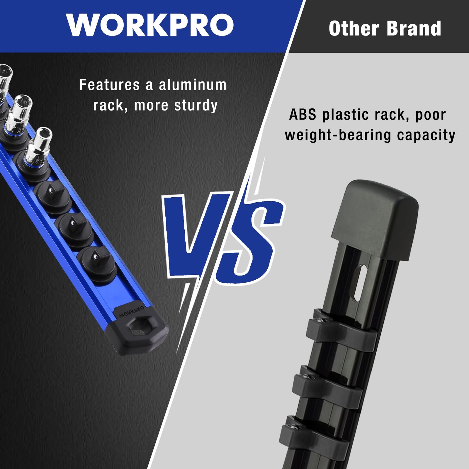WORKPRO Magnetic Socket Organizer Set, 3 Pieces-1/4″, 3/8″, & 1/2″ DR, Blue