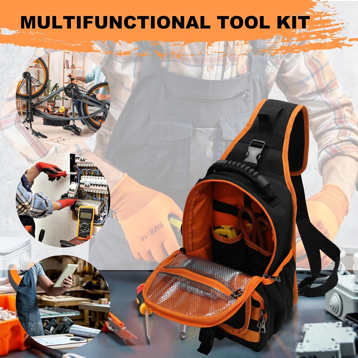 Sling Tool Bag Heavy Duty Canvas Electrician Tool Pouch with Hanging Buckle,
