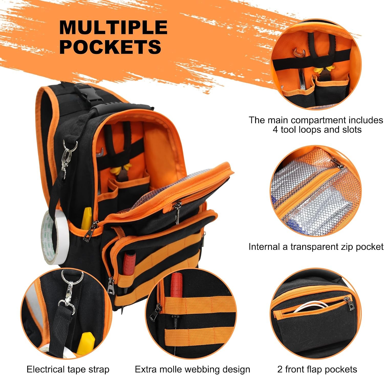 Sling Tool Bag Heavy Duty Canvas Electrician Tool Pouch with Hanging Buckle,