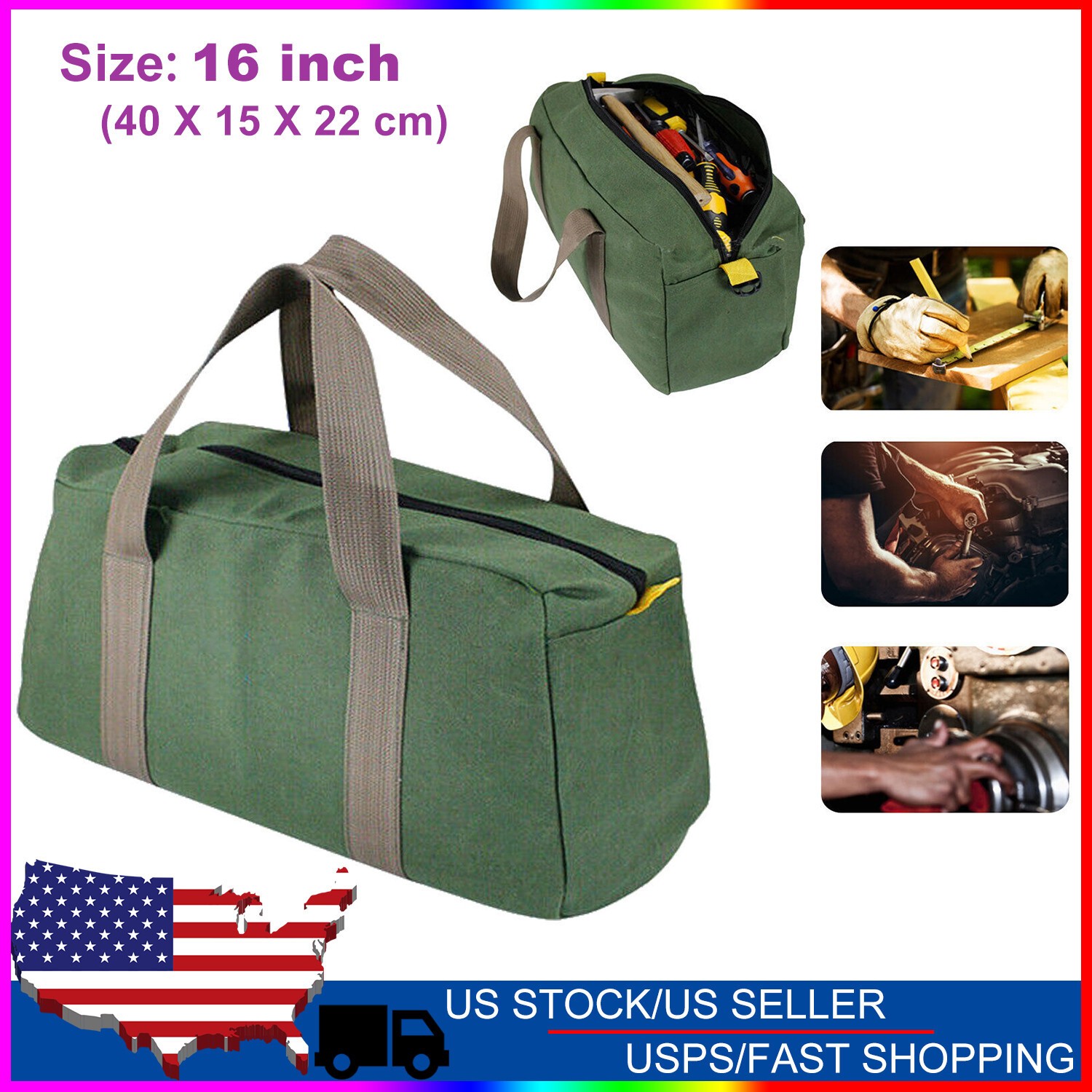 Heavy Duty Tool Bag with Zipper Muti-Purpose Storage Large Capacity Waterproof