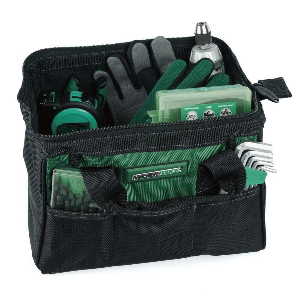 12″ Tool Bag Large Zippered Main Compartment 3 Pocket Exterior Heavy Duty Fabric