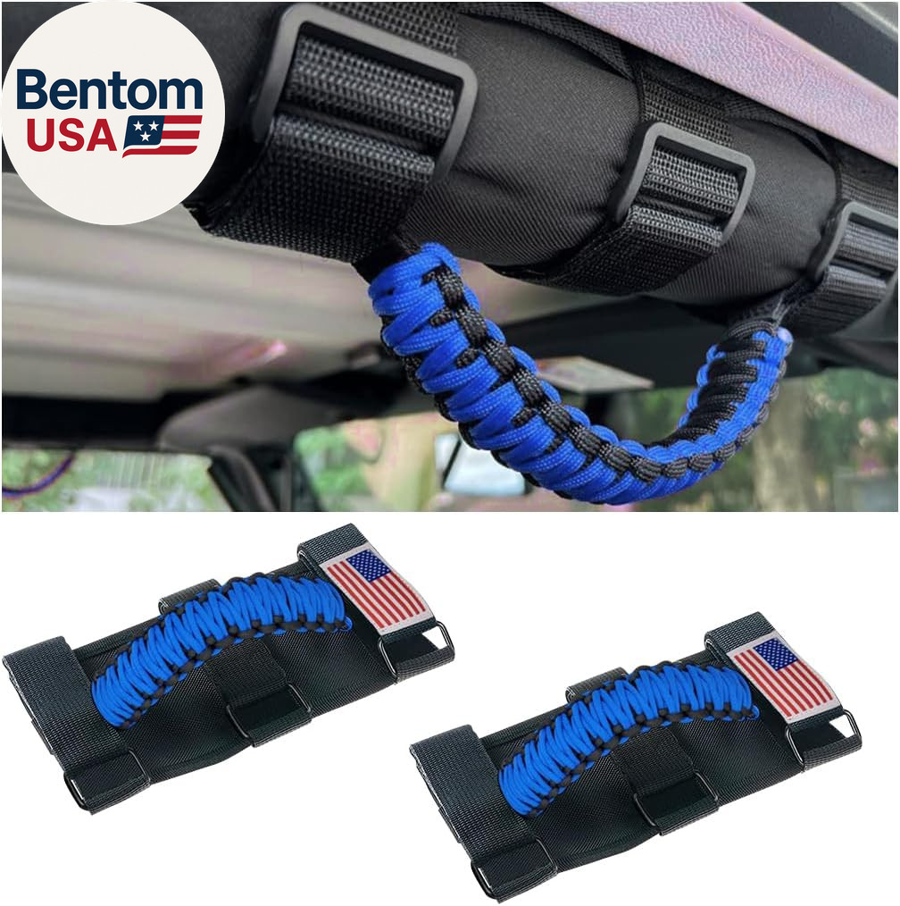 2PCS Roll Bar Grab Handles, Oxford Cloth Upgrade Metal Buckle Paracord Grip Hand