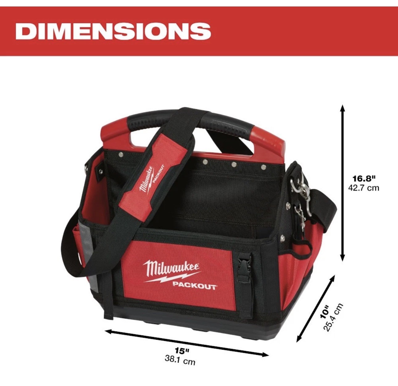 Milwaukee 48-22-8315 15″ PACKOUT Storage Tote, 32 Total Pockets Metal Tape Clip