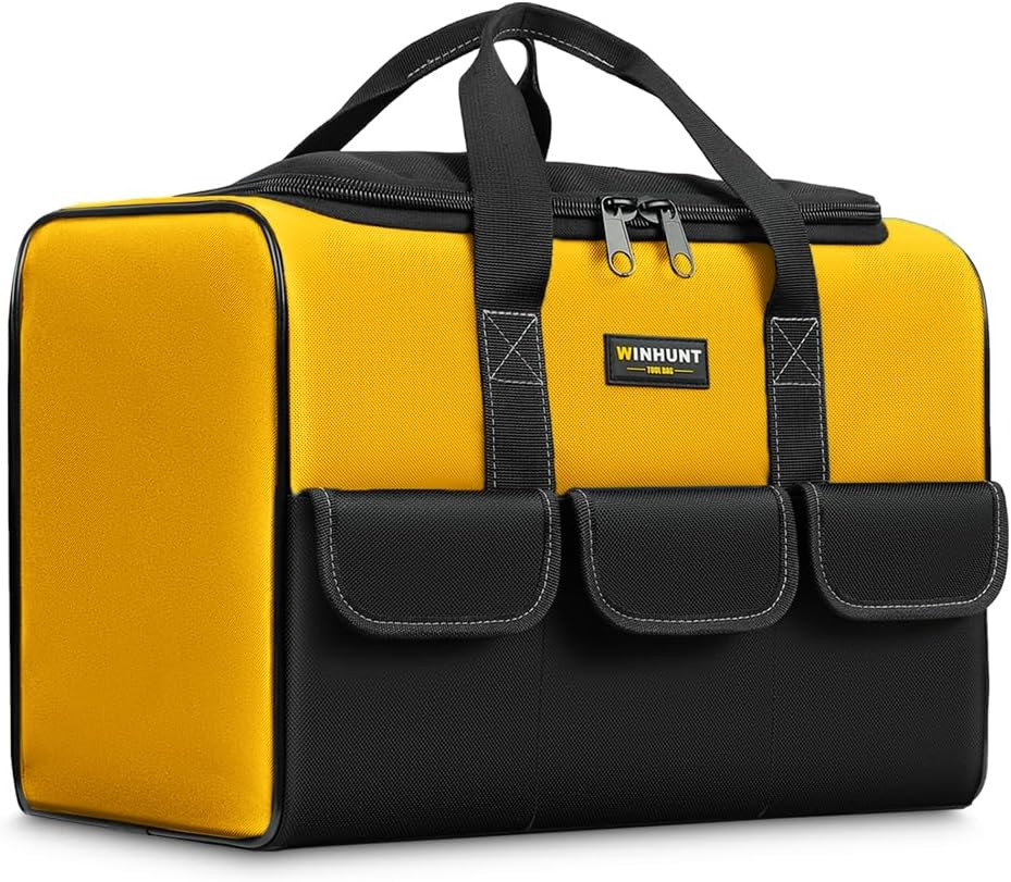 17″ Large Tool Bag Wide Mouth Organizer Yellow & Black Double Zipper
