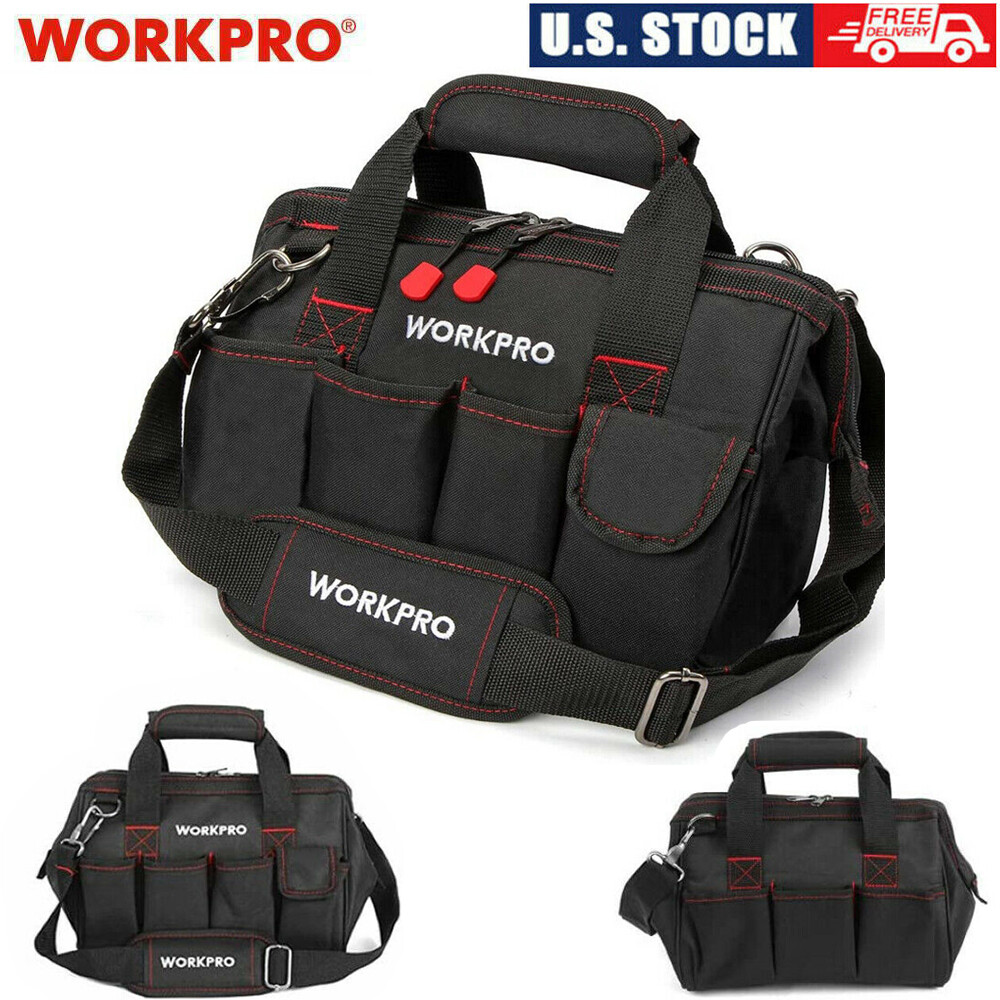 Workpro 12” Storage Tool Bag Close Top Wide Open Mouth Polyester Double Zipper