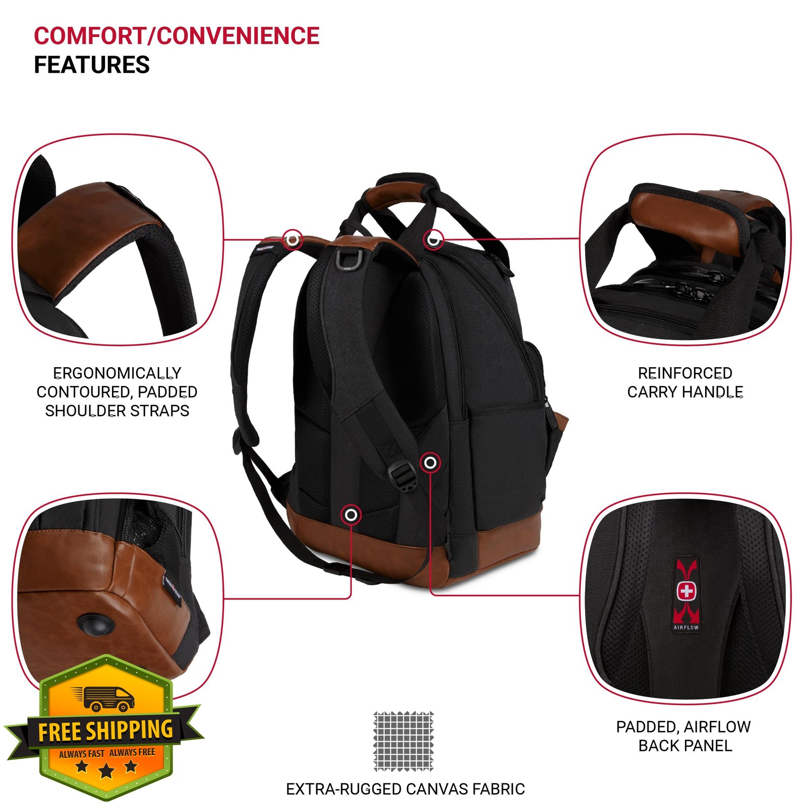 SwissGear Tool Bag Backpack, Fits Up to 15-Inch Laptop, Work Pack, Black/Brow…