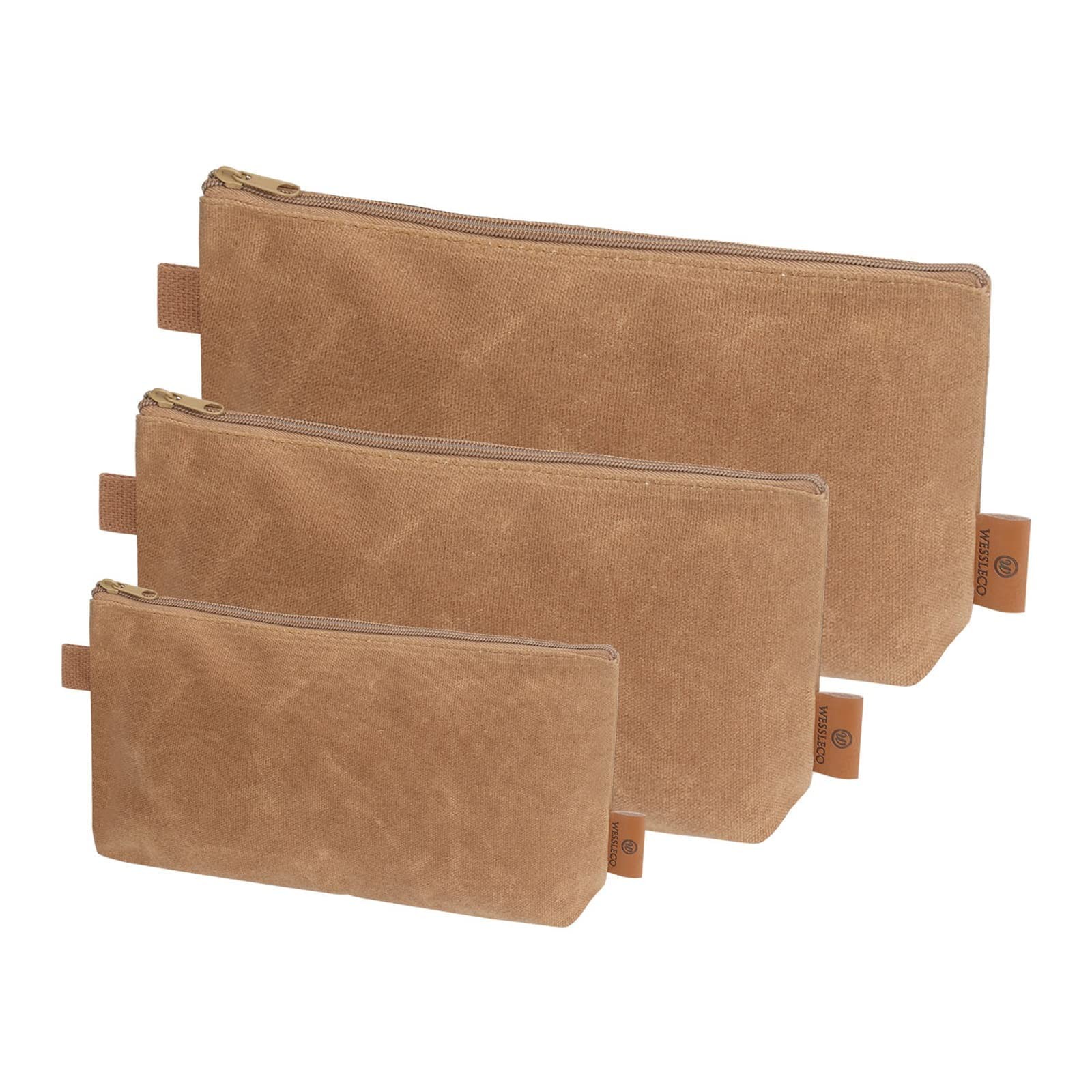 3 Pcs Small Tool Pouch, 16OZ Waxed Canvas Pouch with Zipper, 5.7/6.7/12.3 Inc…