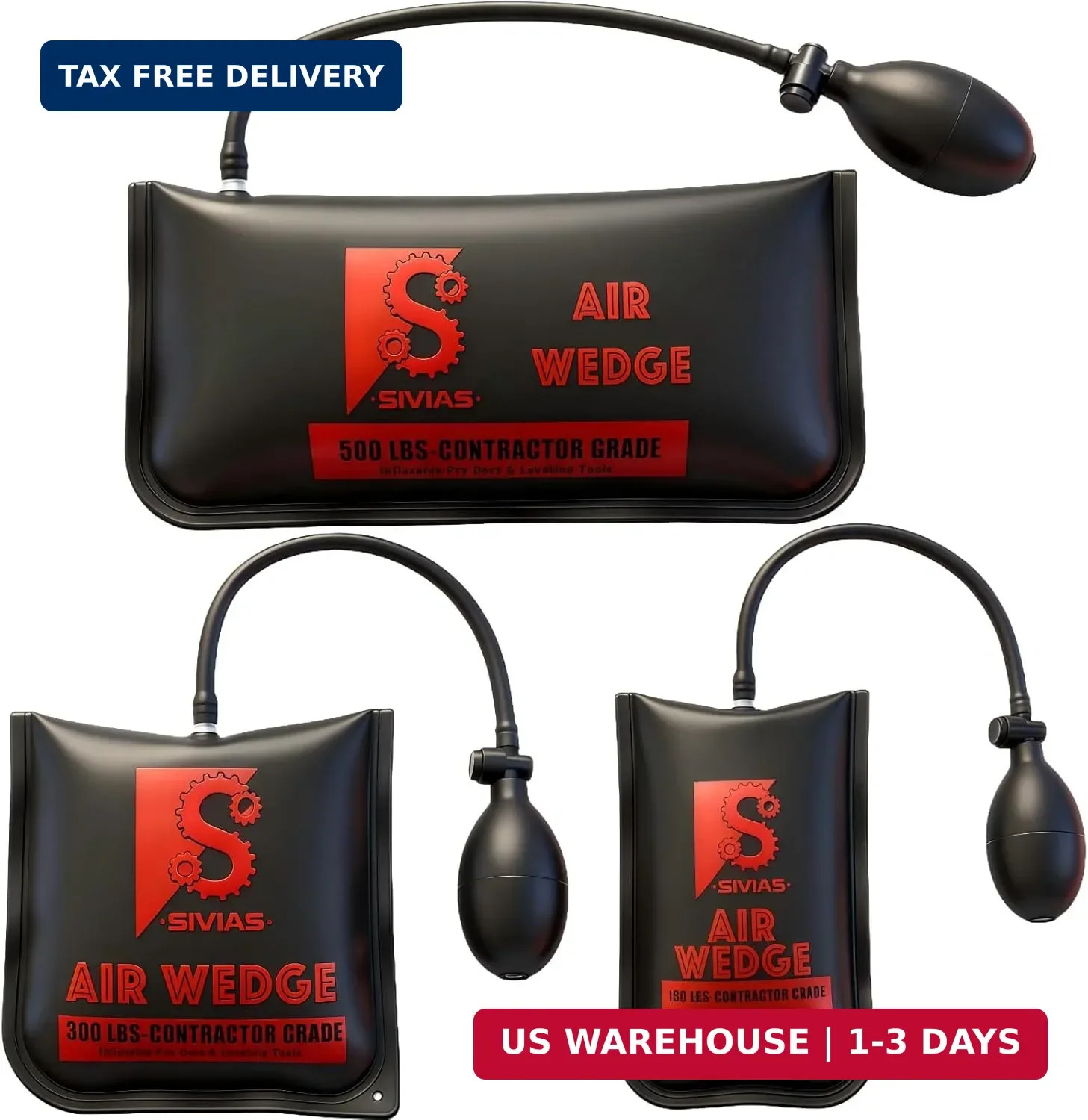 Air Wedge Bag Pump, 350 LB Load, Leveling Kit, 3-Pcs Air Shim S/M/L | Inflatable